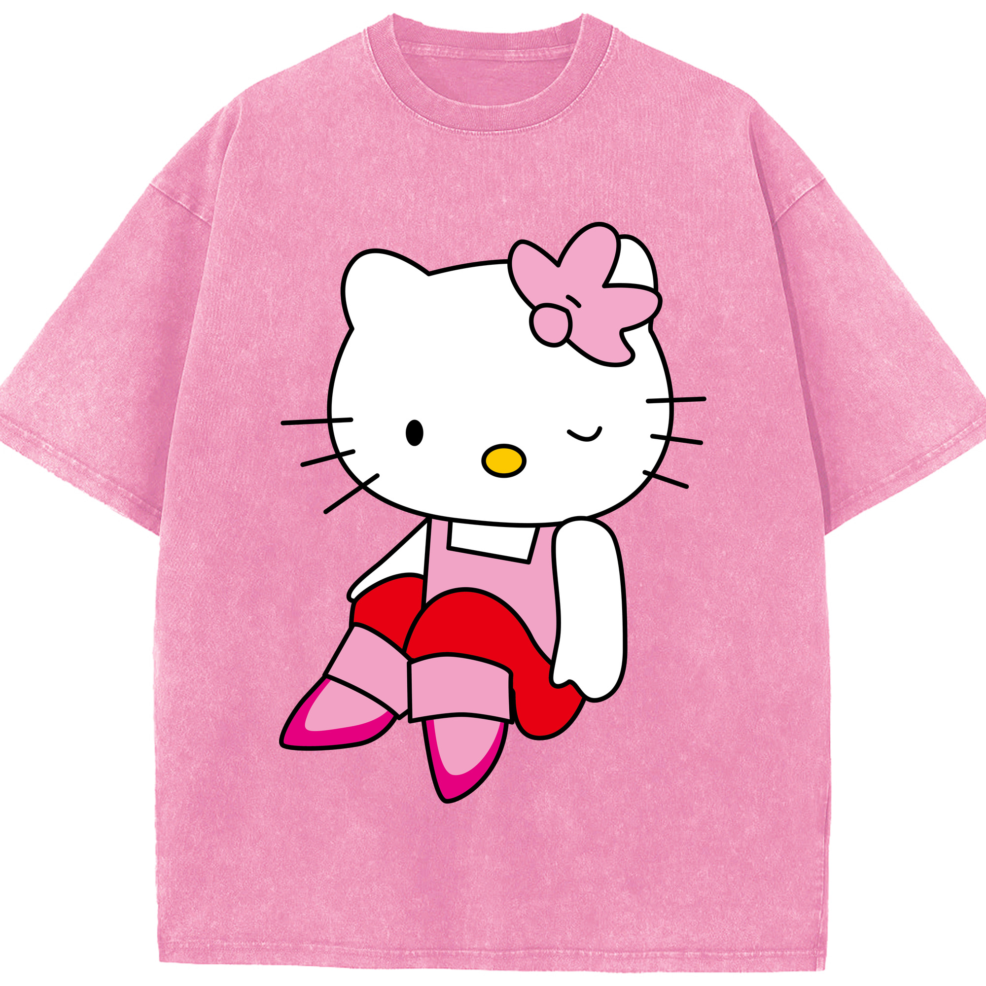 （画像用） Hello Kitty ハローキティ 綿100% ヴィンテージ風 半袖Tシャツ（フロントプリント）